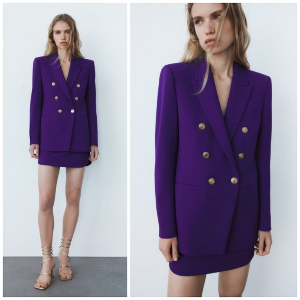 Zara Double Breasted Blazer Purple XS NWT